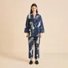 Olivia Von Halle Casablanca Ziegfeld Blue Leopard Pajamas In Blue