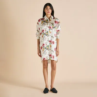 Olivia Von Halle Celeste Maugham Ivory Floral Nightshirt In Silk Satin