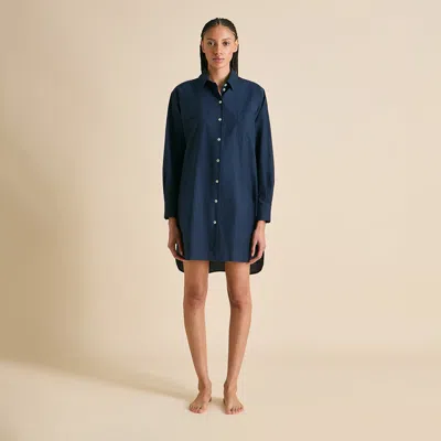 Olivia Von Halle Celeste Navy Nightshirt In Navy Blue