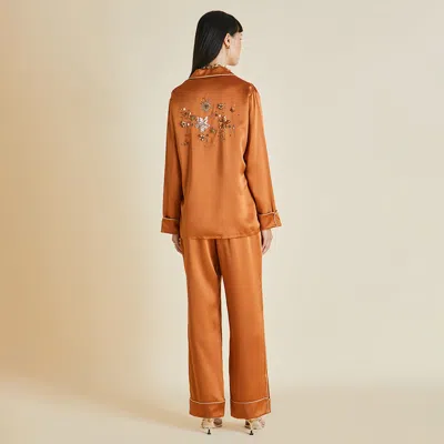 Olivia Von Halle Coco Celandine Silk Pajama Set - Xl In Orange