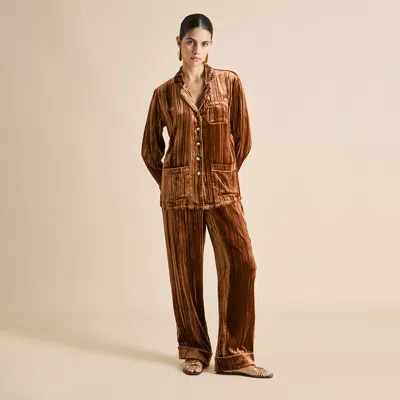 Olivia Von Halle Coco Coin Bronze Pajamas In Orange