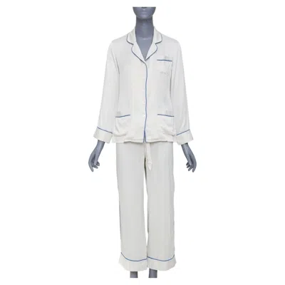 Pre-owned Olivia Von Halle Coco Ivory Off White Blue Piping Silk Sleepwear Set Sz1 S