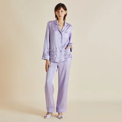 Olivia Von Halle Coco Lilac Silk Satin Pajamas - Xl In Purple