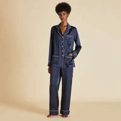 Olivia Von Halle Coco Navy Pajamas In Navy Blue
