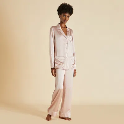 Olivia Von Halle Coco Oyster Ivory Pajamas In Oyster Pink