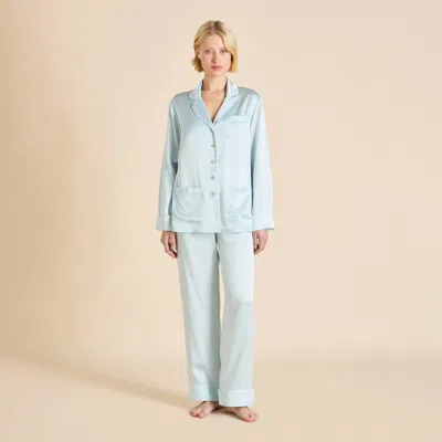Olivia Von Halle Coco Powder Blue Ivory Pajamas In White