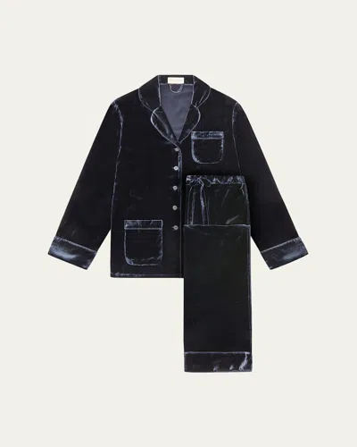 Olivia Von Halle Coco Silk-viscose Velvet Pajama Set In Black