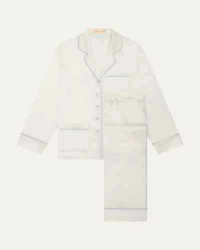 Olivia Von Halle Coco Solid Silk Satin Pajama Set In White
