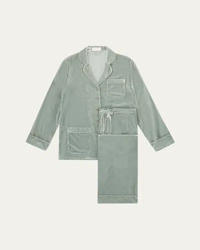 Olivia Von Halle Coco Straight-leg Silk Velvet Pajama Set In Ash
