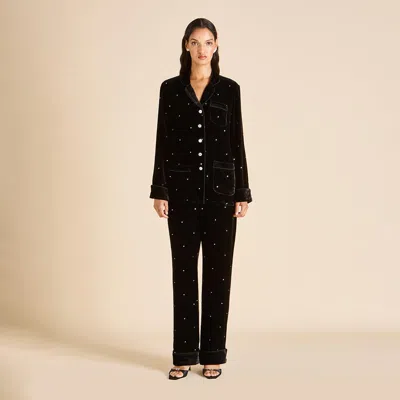 Olivia Von Halle Coco Teese Black Crystal Pajamas
