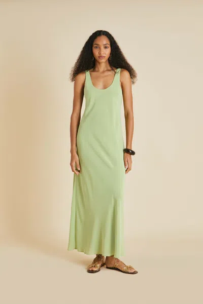 Olivia Von Halle Dali Green Slip Dress In Silk Crêpe De Chine