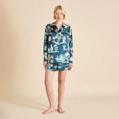 Olivia Von Halle Ebba Giotto Green Plate Pajamas