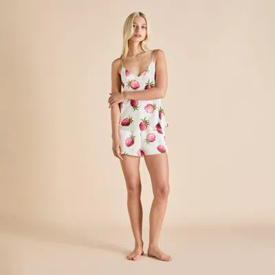 Olivia Von Halle Elle Blythe Ivory Strawberry Camisole Set
