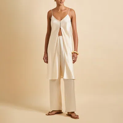 Olivia Von Halle Elvira Bone Cream Camisole Set In Silk Satin In White