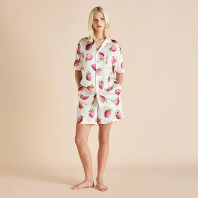 Olivia Von Halle Emeli Blythe Ivory Strawberry Pyjamas In Silk Satin