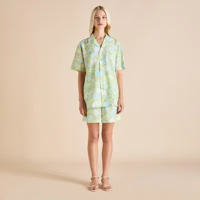 Olivia Von Halle Emeli Hester Green Floral Pyjamas In Cotton-silk