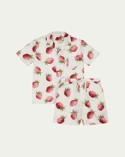 Olivia Von Halle Emeli Strawberry-print Silk Satin Pajama Set In Blythe