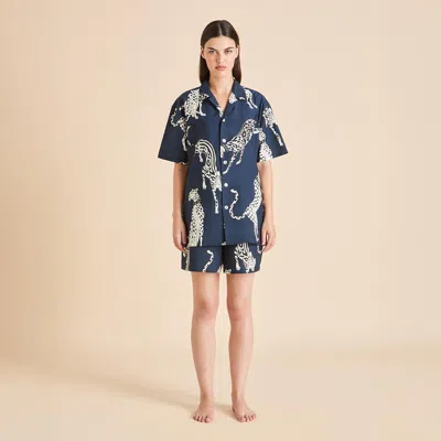 Olivia Von Halle Emeli Ziegfeld Blue Leopard Pajamas