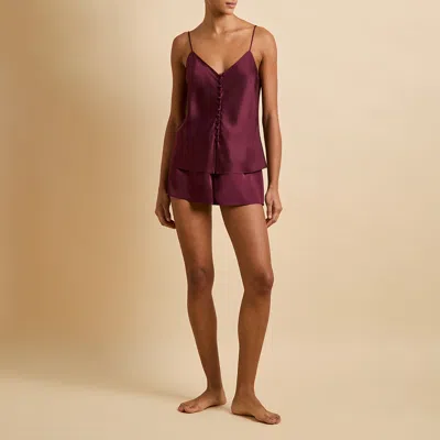 Olivia Von Halle Womens Etta Raisin Silk Pyjama Camisole Set In Burgundy