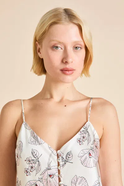 Olivia Von Halle Etta Rosalia Ivory Floral Camisole Set In White