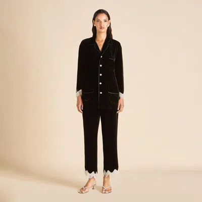 Olivia Von Halle Fifi Valentina Black Crystal Fringe Pajamas