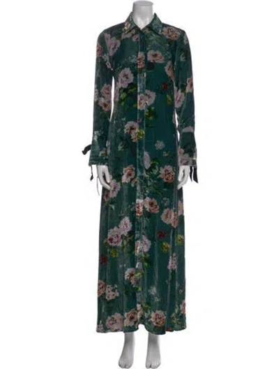 Pre-owned Olivia Von Halle Floral Print Long Dress W/ Tags In Green