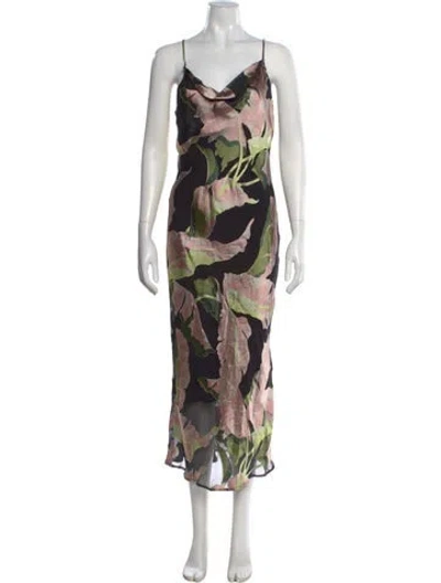 Pre-owned Olivia Von Halle Floral Print Midi Length Dress In Black