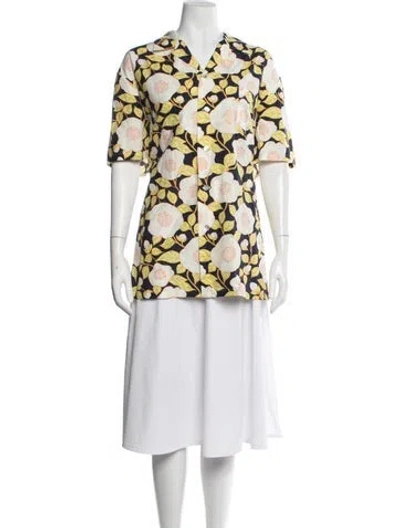 Pre-owned Olivia Von Halle Floral Print Short Sleeve Blouse In Multi