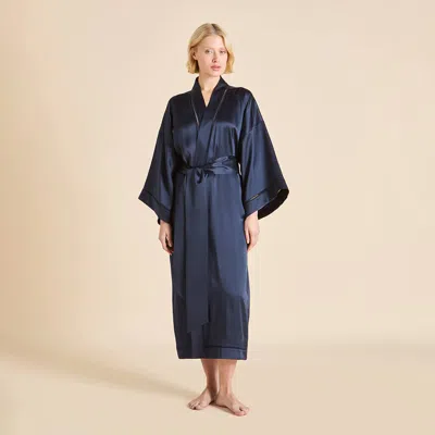 Olivia Von Halle Gloria Navy Robe In Blue