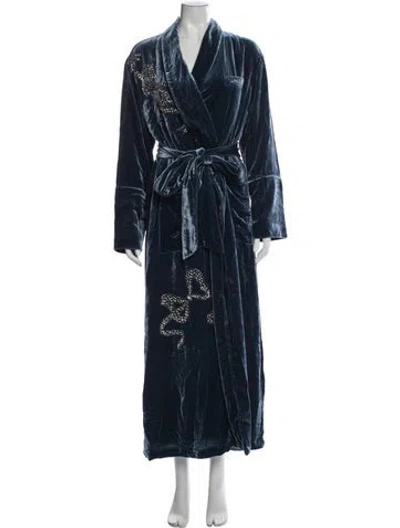 Pre-owned Olivia Von Halle Graphic Print Crystal Embellishments Robe W/ Tags In Blue