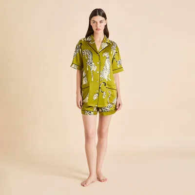 Olivia Von Halle Ingo Chanson Green Leopard Pajamas