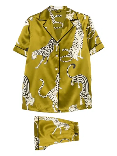 Olivia Von Halle Ingo Chanson Printed Pyjama (set Of Two) In Green