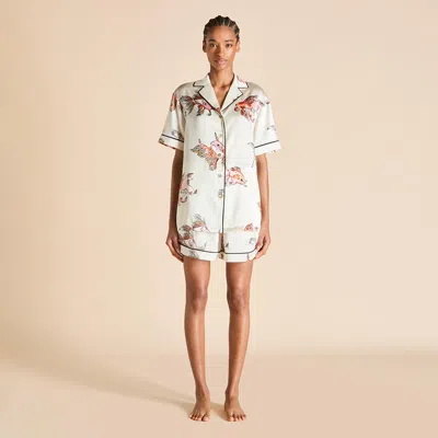 Olivia Von Halle Ingo Cora Ivory Goldfish Pyjamas In Silk Satin