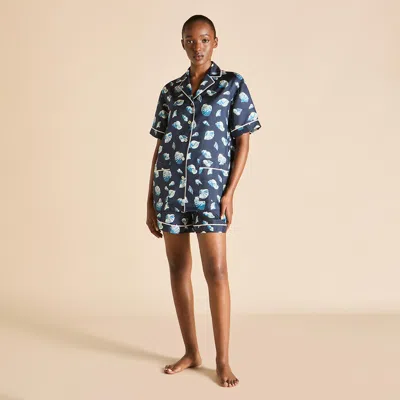 Olivia Von Halle Ingo Nautilius Navy Seashell Pyjamas In Silk Twill