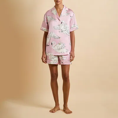 Olivia Von Halle Ingo Selene Pink Swan Pyjamas In Silk Satin