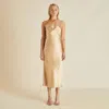 Olivia Von Halle Issa Caramel Silk Satin Slip Dress In Caramel