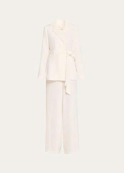 Olivia Von Halle Jagger Belted Silk-crepe Pajama Set In Ivory