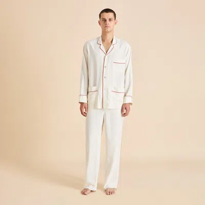 Olivia Von Halle Laurent Ivory Rust Pajamas In White
