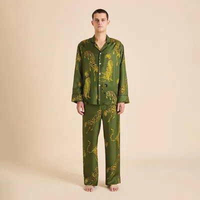 Olivia Von Halle Laurent Nyra Green Leopard Pajamas