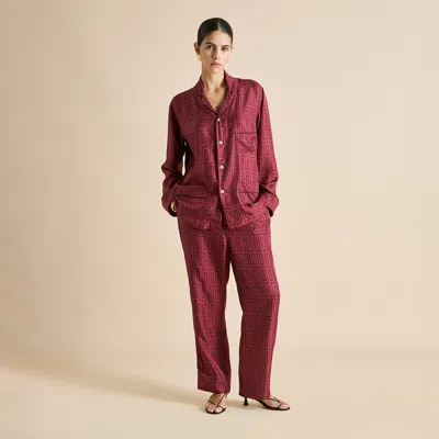 Olivia Von Halle Laurent Ruspoli Red Geometric Pajamas In Pink