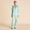 Olivia Von Halle Lila Abalone Turquoise Floral Pyjamas In Silk Satin