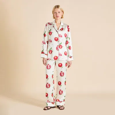 Olivia Von Halle Lila Allegra Ivory Pomegranate Pajamas In White