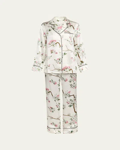 Olivia Von Halle Lila Ana Blossom-print Silk Satin Pajama Set In White