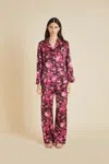 OLIVIA VON HALLE LILA APHRODITE BURGUNDY FLORAL PYJAMAS IN SILK SATIN