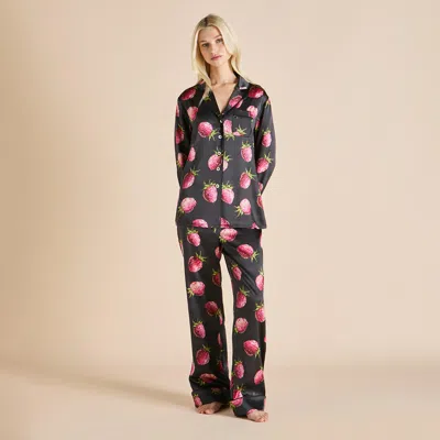 Olivia Von Halle Lila Brigham Black Strawberry Pajamas
