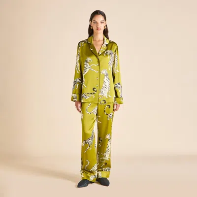 Olivia Von Halle Lila Chanson Green Leopard Pajamas