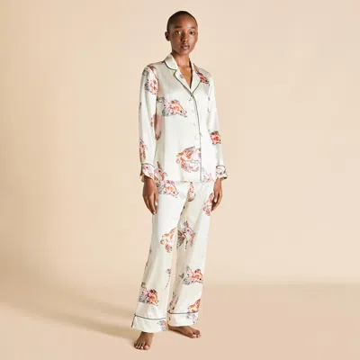 Olivia Von Halle Lila Cora Ivory Goldfish Pyjamas In Silk Satin