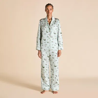 Olivia Von Halle Lila Cowrie Blue Seashell Pyjamas In Silk Satin