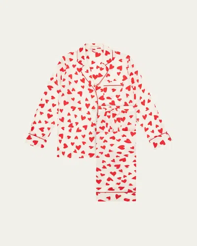 Olivia Von Halle Lila Heart-print Silk Pajama Set In Amore