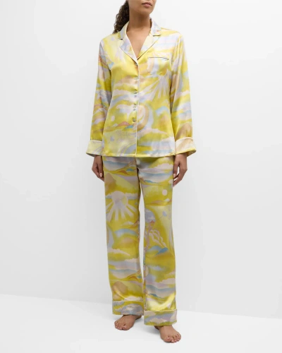 Olivia Von Halle Lila Landscape-print Silk Satin Pajama Set In Eris
